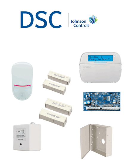DSC NEO-LCD-SB - Paquete SERIE NEO con panel HS2032 de 8 zonas cableadas expandible a 32 / Teclado Alfanumerico HS2LCDN / Sensor PIR LC-200S Cableado / 2 contactos blancos cableados / Transformador / Gabinete GTVCMX003 / Sin Batería/