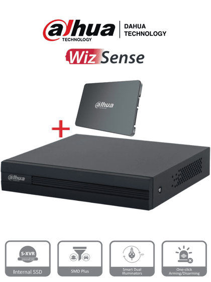DAHUA XVR1B08-I-SSD - DVR de 8 Canales 1080p Lite/ Con Disco SSD de 512GB Especial para Videovigilancia/ S-XVR Series/ WizSense/ H.265+/ 4 Canales con SMD Plus/ Búsqueda Inteligente (Humanos y Vehículos) /
