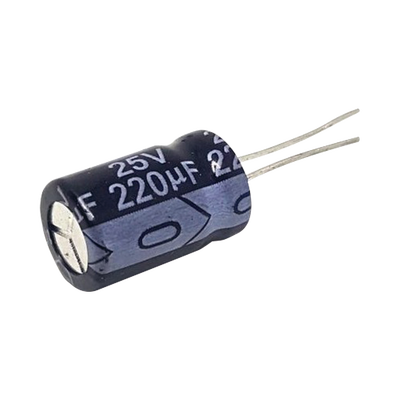 Capacitor Electrolítico Radial de Aluminio, 220 µFd, 25 Vcc, 105 °C, 8 x 11 mm.