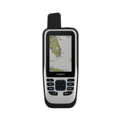 GPS portátil GPSMAP 86s con mapa base precargado, incluye batería interna recargable.