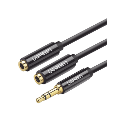 Cable Adaptador/Divisor de Audio de 3.5mm Macho a 2 Terminales de 3.5mm Hembra / 25 cm de Longitud / Cable TPE / Color Negro