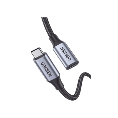 Cable USB-C Macho a USB-C Hembra / 1metro / USB-C 3.1 Gen 2 / Compatible con Thunderbolt 3 / Carcasa de Aluminio / Nylon Trenzado /  Transferencia de Datos 10 Gbps / Soporta hasta 100W para Carga Rápida.