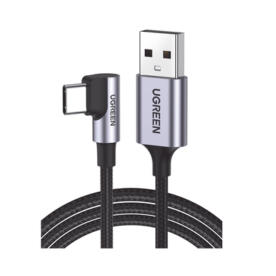 Cable USB-C a USB-C / Conector con Ángulo Recto de 90° / 1 Metro / Carcasa de Aluminio / Nylon Trenzado / Transferencia de Datos Hasta 480 Mbps / Soporta Carga Rápida de hasta 60W
