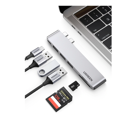 HUB USB-C (Thunderbolt 3) Multifuncional para MacBook Pro/Air / 3 Puertos USB3.0 + Memoria SD+TF (Uso Simultáneo) + PD 100W / 6 en 2