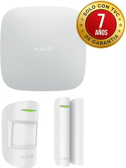 AJAX KIT STARTER - Panel de  alarma Hub2Plus conexión Ethernet / WiFi /  LTE APP “AJAX PRO” iOS y Android , 1 sensor de movimiento y 1 detector de puerta o ventana con entrada auxiliar en color blanco
