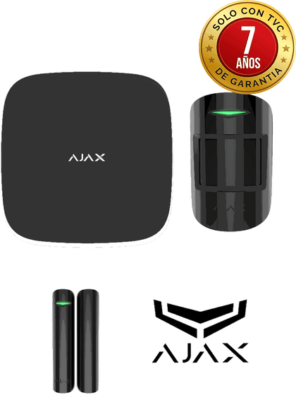 AJAX KIT STARTER B - Panel de  alarma Hub2Plus conexión Ethernet / WiFi / LTE, APP “AJAX PRO” iOS y Android , 1 sensor de movimiento y 1 detector de puerta o ventana con entrada auxiliar en color Negro