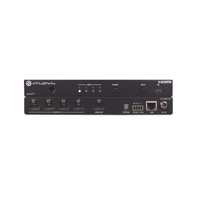 Atlona JunoX™ Switch HDMI 4K UHD HDR 4x1 / Conmutación Automática, Compatible HDCP 2.2, Control Remoto IR, Funciones de Gestión EDID, Canal ARC y Salida TOSLINK.