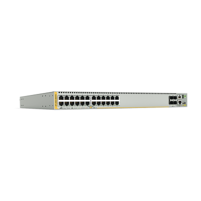 Switch Stackeable Capa 3, 24 puertos 10/100/1000 Mbps + 4 puertos SFP+ 10 G y dos bahías hotswap PSU, Versión Federal