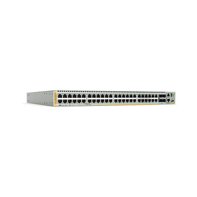 Switch Stackeable Capa 3, 48 puertos 10/100/1000 Mbps + 4 puertos SFP+ 10 G y dos bahías hotswap PSU, Versión Federal
