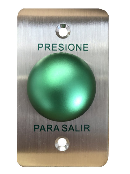 YLI PBK818A - Botón de salida en acero inoxidable salidas NO y  NC en acabado color verde compatible con caja para instalación clave 76017