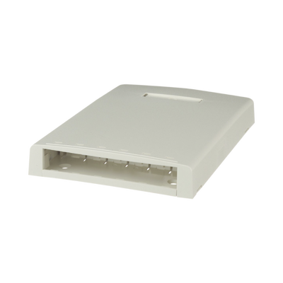 Caja de Montaje en Superficie, Con Accesorio para Resguardo de Fibra Óptica, Para 6 Módulos Mini-Com, Color Blanco Mate
