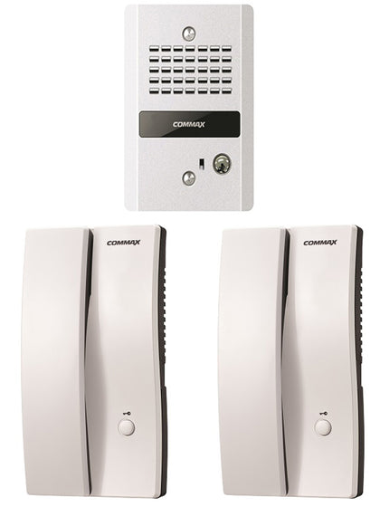 COMMAX DP2SDR2GNPACK - Paquete de audioportero frente de calle con 2 equipos de interfon con conexión directa a 110V y apertura de puerta