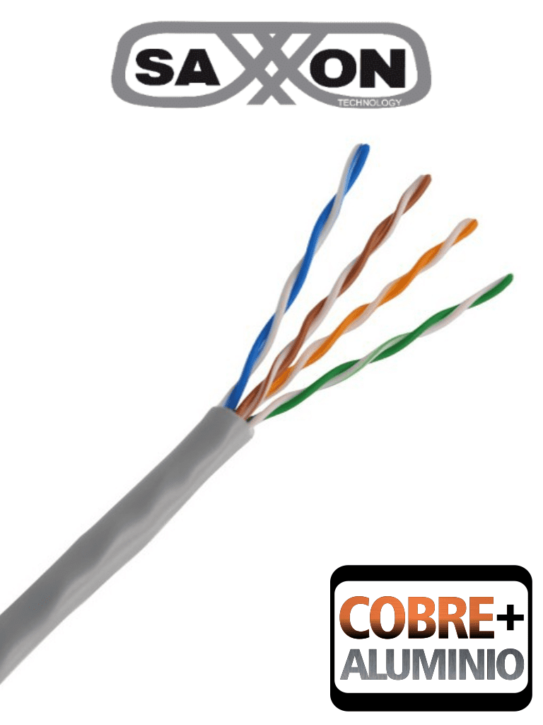 SAXXON OUTP5ECCA100G- Bobina de Cable UTP Cat5e/ 100 Metros/ CCA/ Color Gris/ Uso Interior/ Cert ISO9001/ UL 444/ RoSH/ ANSI/ TIA/ EI-568B