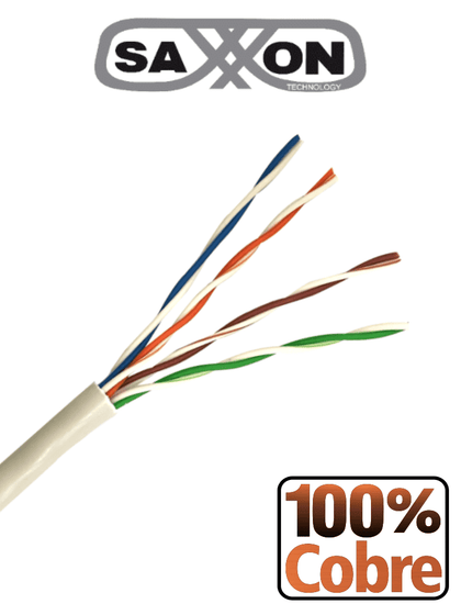 SAXXON OUTP5ECOP305BC - Bobina de Cable UTP Cat5e 100% Cobre/ 305 Metros/ Bobinado REELEX/ Color Blanco/ Uso Interior/ 4 Pares/ Soporta Pruebas de Rendimiento/ Ideal para Cableado de Redes y Video/