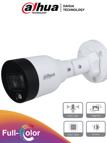 DAHUA IPC-HFW1439S1-A-LED-S4  -Camara IP Bullet de 4 Megapixeles/ Full Color/ Lente de 2.8mm/ 95 Grados de Apertura/ Microfono Integrado/ 15 Metros de Iluminación con Luz Visible/ H.265+/ WDR de 120 dB/