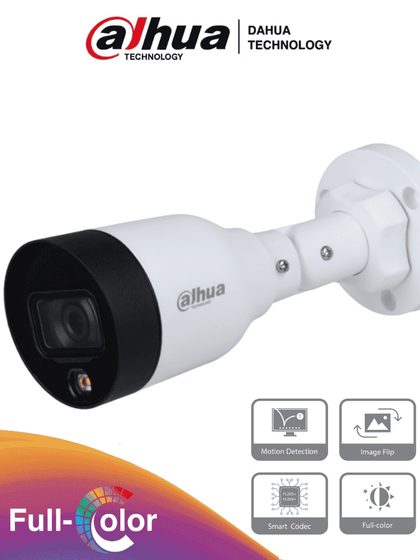 DAHUA IPC-HFW1439S1-LED-S4 - Camara IP Bullet de 4 Megapixeles/ Full Color/ H.265+/ Lente de 2.8mm/ 95 Grados de Apertura/ 15 Metros de Iluminación con Luz Visible/ WDR de 120 dB/