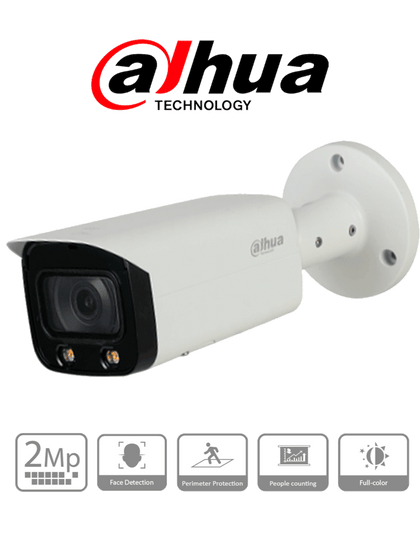 DAHUA IPC-HFW5241TN-AS-LED-0280B - Cámara IP Bullet Resolución de 2 MP/ Lente 2.8 mm/ ∢ 106°/ IR 50 mts/ IA WizMind/ Detección Facial/ Protección Perimetral/ Conteo de Personas/ Starlight/ PoE/ WDR/ H.265/ IP67/ E&S Alarma/ E&S Audio/