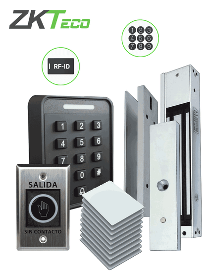 ZKTECO SA40 KIT -  Control de acceso KIT - Kit de acceso autónomo solución para una puerta que incluye: 1 SA40 Control de Acceso / 1 Electroimán LM1802 300Lbs / 1 Botón de salida TLEB1 / 10 Tarjetas 125 Khz/