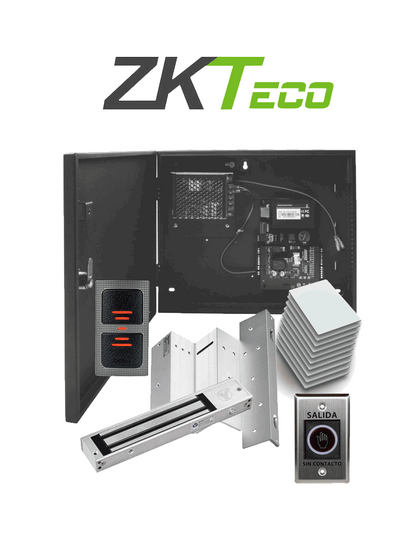 ZKTECO C3100IDPACK - Control de Acceso Profesional para 1 Puerta con Lector de Tarjeta RFID / Botón de Salida sin Contacto / Contrachapa Magnética y Soporte para Contrachapa / Paquete de 10 Tarjetas / Administra con Software ZK Access 3.5