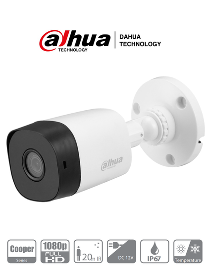 DAHUA HAC-B1A21 - Camara Bullet HDCVI 1080p/ 82 Grados de Apertura/ Lente de 3.6mm/ IR de 20 Mts/ IP67/ TVI AHD y CVBS/