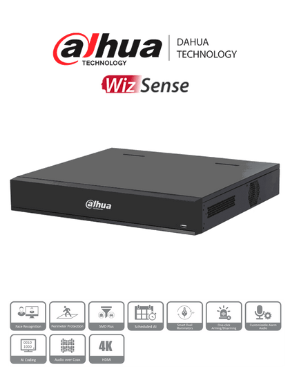 DAHUA DH-XVR7416L-4K-I3 - DVR de 16 Canales 4k/ WizSense/ H.265+/ IA/ 4 Bahías de Discos Duros/ +16 Canales IP/ 6 Canales con Reconocimiento Facial/ SMD Plus/ Codificación IA/ IoT&POS/ #XVRPRO/ #ProHDCVI