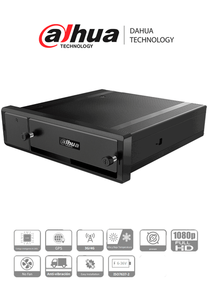 DAHUA DHI-MXVR4104-GFI - DVR Movil de 4 Canales HDCVI 1080p+4 Canales IP/ H.265/ GPS/ 4G/ Soporta 1 HDD 2.5 Pulgadas + 1 Tarjeta SD/ Soporta HDCVI/AHD/TVI/CVBS/IP/ No tiene WiFi/