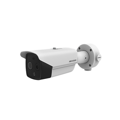 Bala IP Dual / Térmica 3.1 mm (160 x 120) / Óptico 4 mm (4 Megapixel) / Termométrica / Detección de Temperatura / PoE /Exterior IP66 / Sirena y Luz Intermitente Integrada / MicroSD