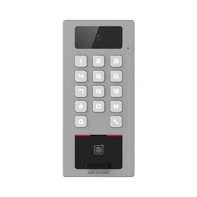 Lector Biometrico con Teclado para Exterior Antivandálico IP65 & IK09 con función de Videoportero Multiapartamento /  Huella, Tarjeta, Código QR, PIN o App HikConnect  / Cámara 2 MP compatible con DVRs y NVRs