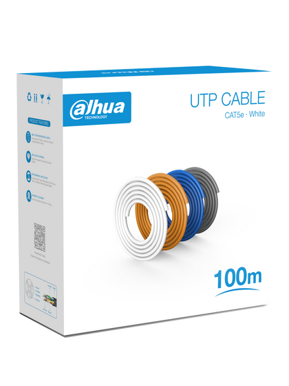 DAHUA PFM920I-5EU-U-100 - Bobina de 100 Mts de Cable UTP Cat5e/ 100% Cobre/ Color Blanco/ Cubierta Retardante de Flama con Certificacación ANSI/ UL CM/ Ideal para Video y Redes/
