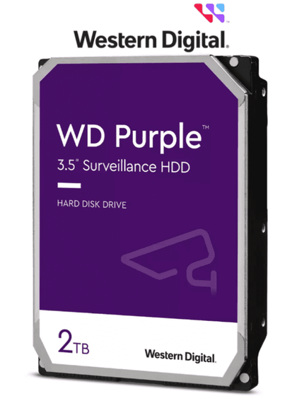 WESTERN WD22PURZ -  Disco Duro de 2TB Purple/ Especial Para Videovigilancia/ Trabajo 24/7/ Interface: Sata 6 Gb/s/ Hasta 64 Cámaras/ Hasta 8 Bahías de Discos Duros/ 3 Años de Garantía/