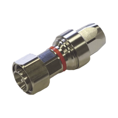 Conector 4.3-10 Macho para Cable FSJ4-50B, Pin Cautivo y Cojinete Expandible, Trimetal/ Plata/ Teflón.
