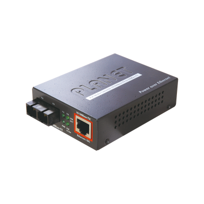 Convertidor de medios 100 Mbps UTP PoE/fibra óptica Mono-Modo hasta 15 Km, conector SC