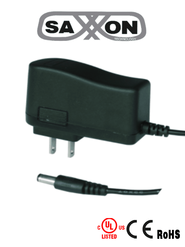 SAXXON PSU12005E - Fuente de Poder Regulada de 12 Vcc  0.5 Amper/ Conector Macho/ Especial para Camaras de CCTV/ Consumo de 5W/