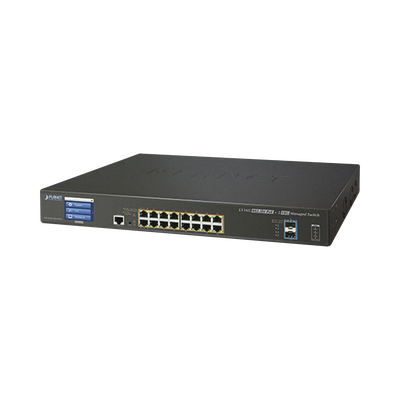 Switch Administrable Capa 3, 16 Puertos Gigabit con PoE 802.3bt, 2 Puertos 10 G SFP+, Pantalla Táctil (400 W)