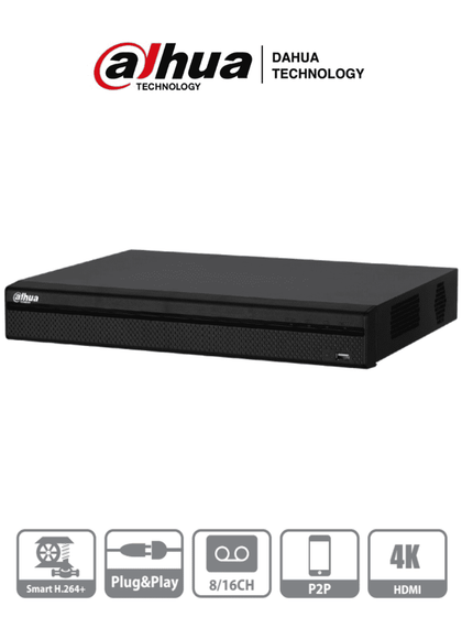 DAHUA DHI-XVR5216AN-4KL - DVR de 16 Canales 4k/ 2 Puertos Sata de Hasta 8 TB/  H.264+/ 8 Canales IP Adicionales (24 Canales Totales)/ 1 E&S de Audio/ HDMI & VGA/ Soporta: HDCVI/AHD/TVI/CVBS/IP/