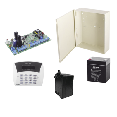 Kit de Alarma 6 zonas con Panel de Alarma, Teclado, Gabinete, Batería y Transformador.