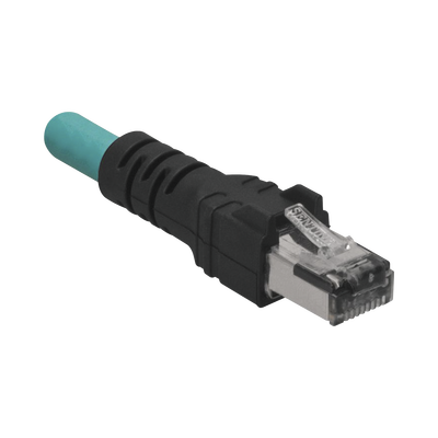 Cable de Conexión IndustrialNet Cat5e, de M12 D-Code Macho a Plug RJ45, Blindado S/FTP, Forro TPO, Color Azul Cerceta, 1 Metro