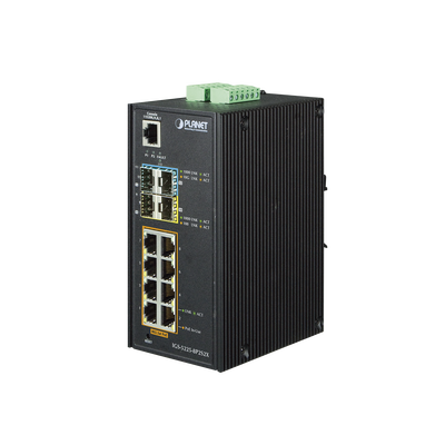 Switch Industrial Administrable 8 puertos 10/100/1000 T 802.3at PoE + 2 Puertos 100/1000X SFP + 2 puertos 10G SFP+