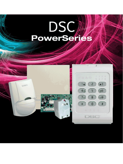 DSC POWER-LED-SB - Paquete Power con / Panel PC1832PCBSPA 8 zonas cableadas/ Gabinete Metálico GTVCMX007/ Teclado de 8 Zonas LED PC1404/ Detector de Movimiento Cableado LC100PI / Fuente de Poder PTC1640U/ Sin Bateria /