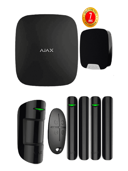 AJAX KIT RESIDENCIAL B- Panel de alarma Hub2Plus conexión Ethernet / WiFi / LTE, APP “AJAX PRO” iOS y Android , 1 sensor de movimiento, 2 detectores para puerta o ventana, 1 control remoto y una sirena interior inalámbrica Color Negro.