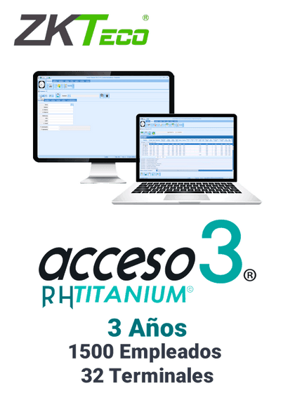 ZKACCESO TITANIUM4 - Licencia para control de asistencia / 1500 empleados / 32 terminales (PC o Reloj) / Compatible con NOI y CONTPAQ / 3 años