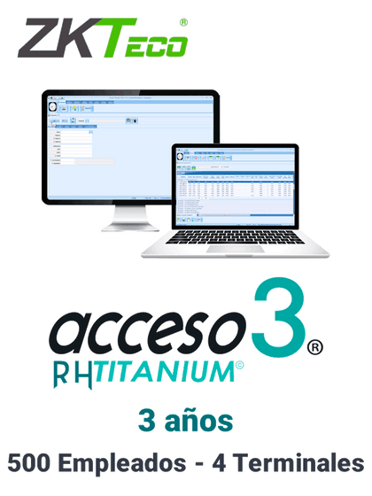 ZKACCESO TITANIUM1 - Licencia para control de asistencia / 500 empleados / 4 terminales (PC o Reloj) / Compatible con NOI y CONTPAQ / 3 años