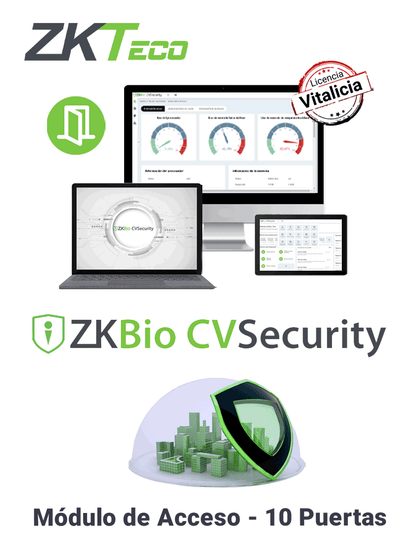 ZKTECO ZKBIOCVACP10 - Licencia Vitalicia para 10 Puertas en Control de Acceso  BioCVSecurity / Hasta 30 000 Usuarios / 200 Departamentos / 200 Áreas
