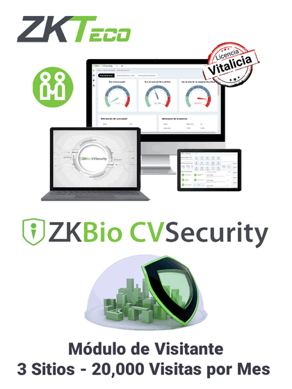 ZKTECO ZKBIOCVVISP32W - Licencia para gestión de Visitas en BioCVSecurity / 20,000 Visitas por Mes / 3 Sitios de Registro / Vitalicia