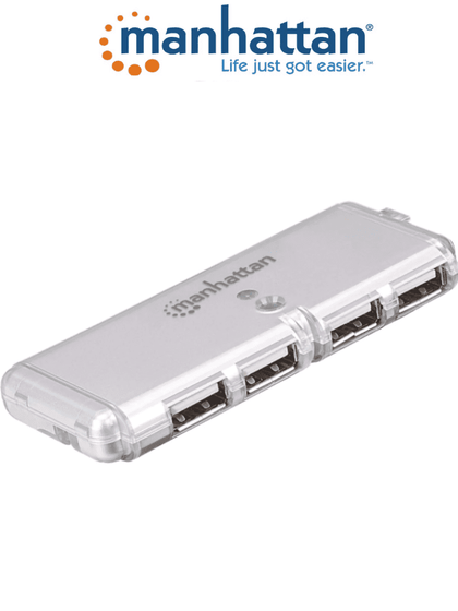 MANHATTAN 160599 - Puerto USB de 4 Puertos de Alta Velocidad/ Provee Energía/ Cable USB Integrado/ Protección Contra Sobrecarga de Corriente (hot-swappable)/ LED Indicador de Alimentación/