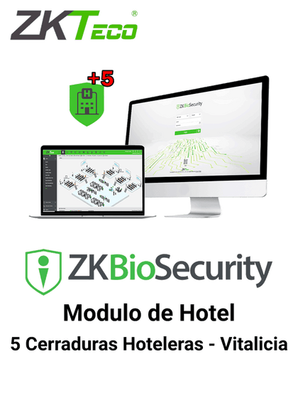 ZKTECO BSHOTEL5ADD - Modulo Adicional de Hoteleria para Biosecurity Capacidad 5 Cerraduras Hoteleras Requiere Licencia de 25 o 50 Cerraduras para poder funcionar