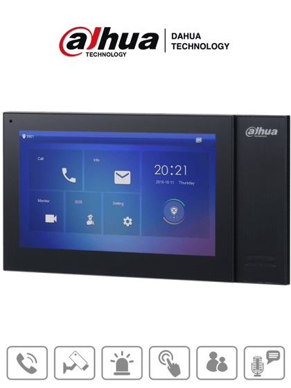 DAHUA VTH2421FB-P - Monitor IP Touch de 7 pulgadas/ Serie Pro/ Memoria de 8GB Embebida/ PoE Estandar/ Soporta Llamada en Grupo/ Ranura MicroSD/ 6&1 E&S de Alarmas/ Hasta 9 Monitores Adicionales/Soporta Dejar Videos y Mensajes de Texto/