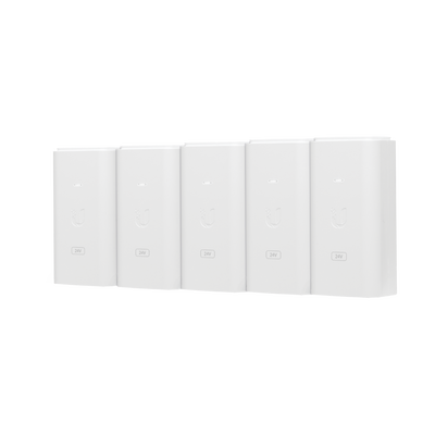 5 Unidades del Adaptador PoE Ubiquiti de 24 VDC, 0.5 A con puerto Gigabit, color blanco