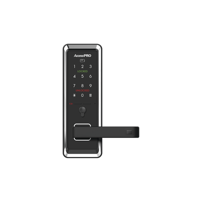Cerradura inteligente con teclado Touch Screen, Apertura con tarjeta Mifare /Contraseña y Llave de emergencia de diseño compacto para puertas de perilla simple