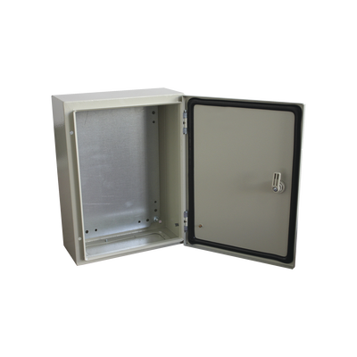 Gabinete de Acero IP66 Uso en Intemperie (300 x 400 x 200 mm) con Placa Trasera Interior de Metal y Compuerta Inferior Atornillable (Incluye Chapa y Llave T).
